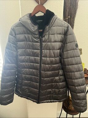 Reversible Andrew Marc Quilted Puffer Jacket in Charcoal